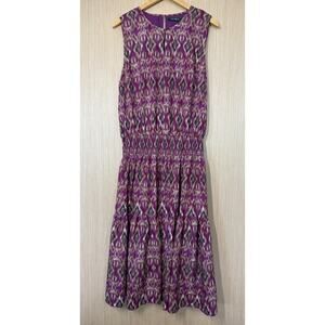 Lauren Ralph Lauren Ikat Blouson Smocked Tiered Midi Dress Size XL Sleeveless
